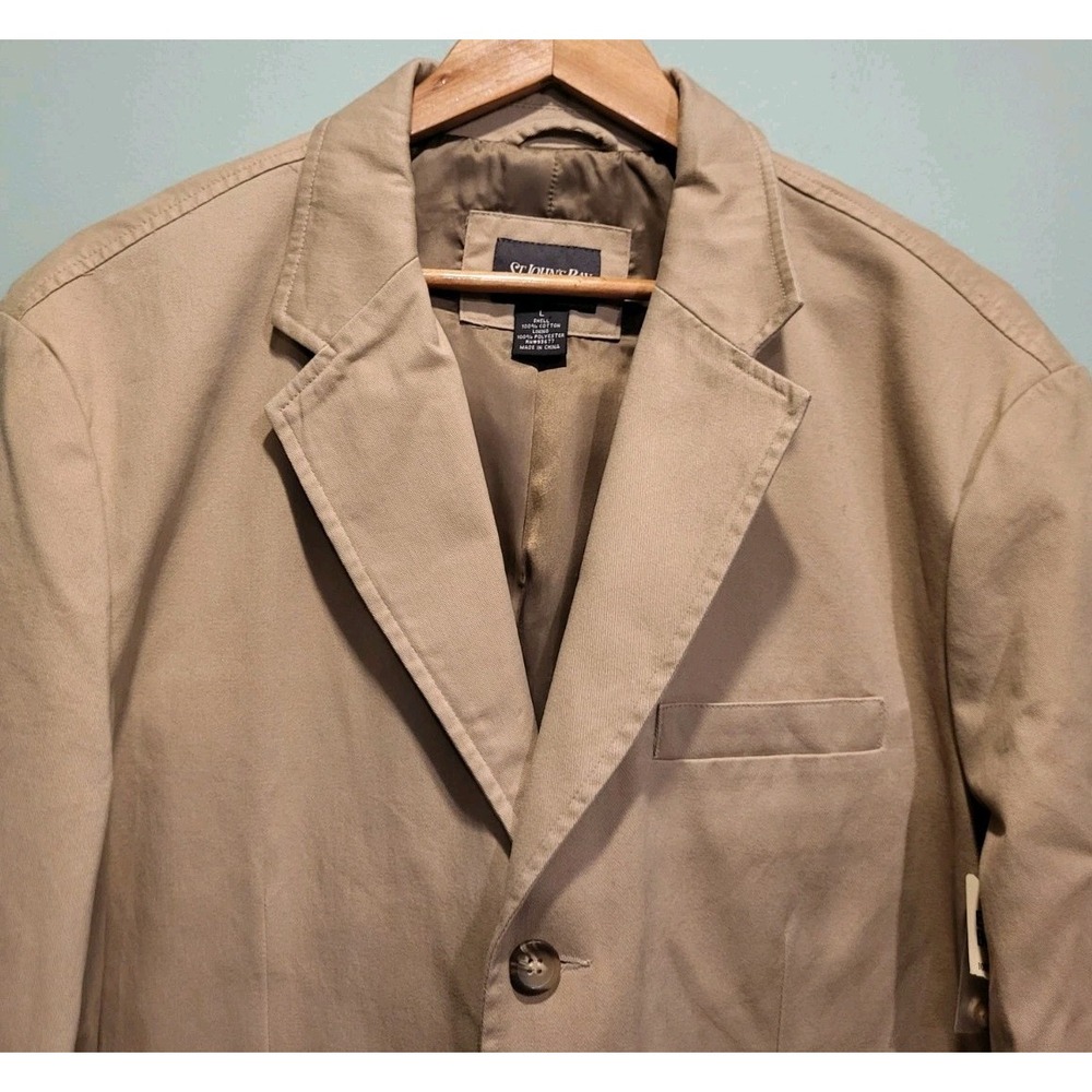 New Mens St Johns Bay Beige Everyday Blazer Cotton Twill Sportcoat Pockets Sz L - Picture 2 of 8